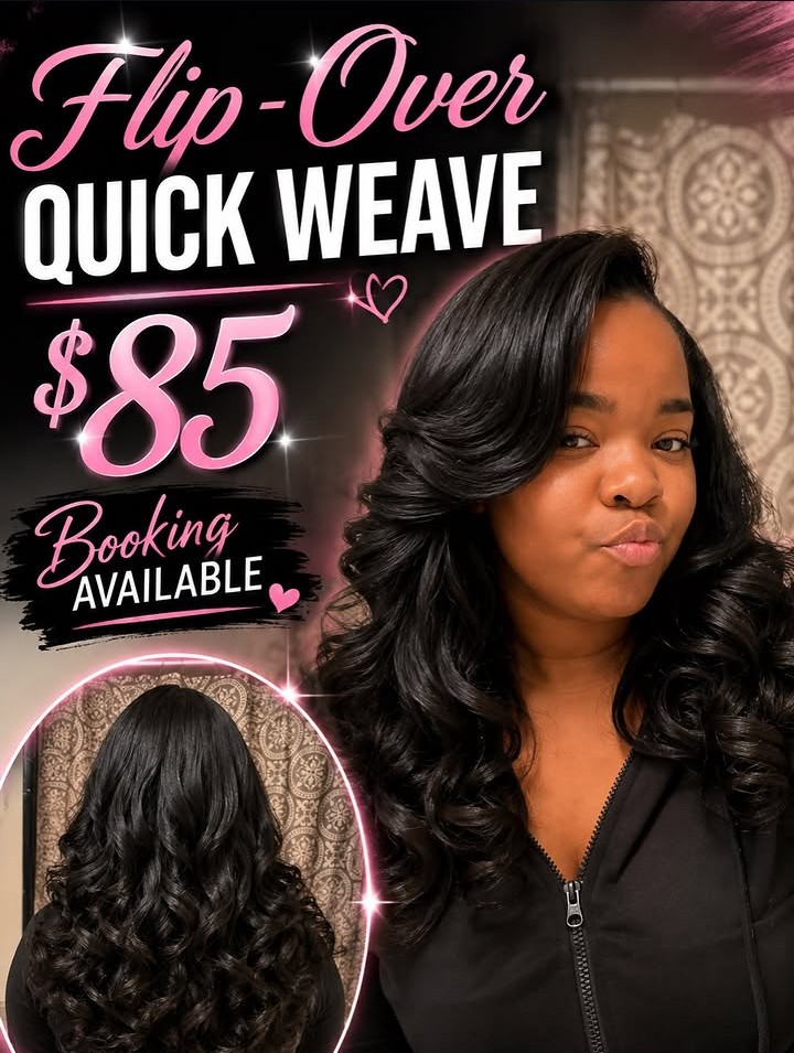 Flip-over quick weave with curls